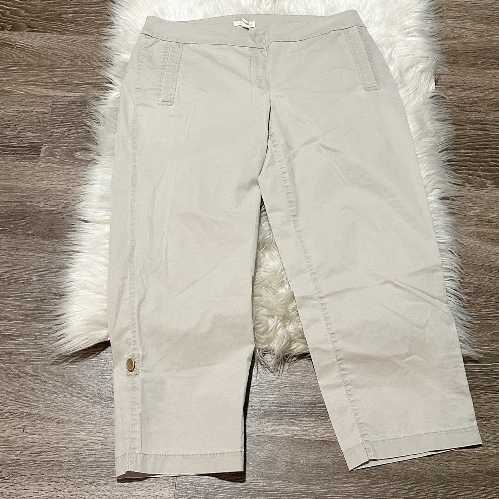 Eileen Fisher Womens Utility Pants Chin0 Size Medium Khaki Granola Girl Roll Hem